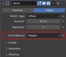 Le panneau du modifier Bevel dans Blender Le panneau du modifier Bevel dans Blender